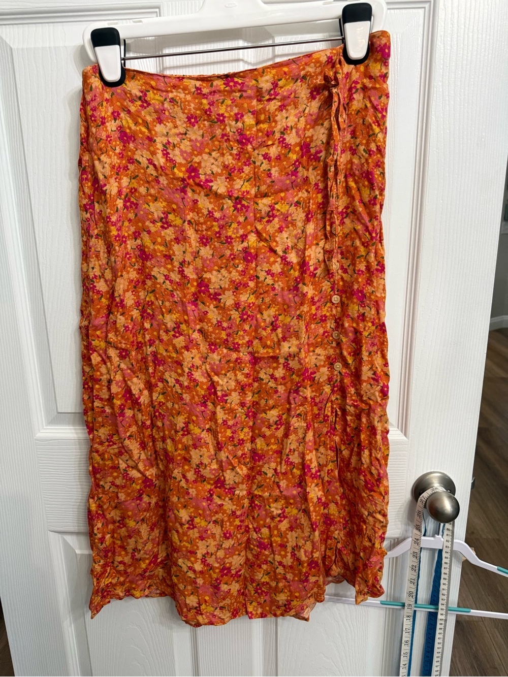 DIP Floral Wrap Midi Skirt Orange Pink Boho Cottagecore Festival NWT Large